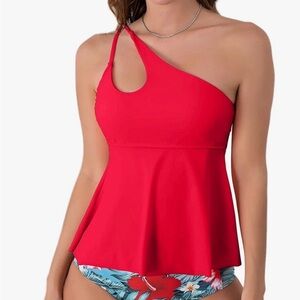 Elegant Red One-Shoulder Bikini Top